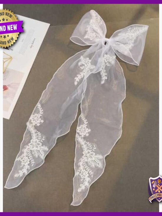 Lace Bow Hair Clip for Weddings, Bridal Accessory, Handmade Veil main image 4
